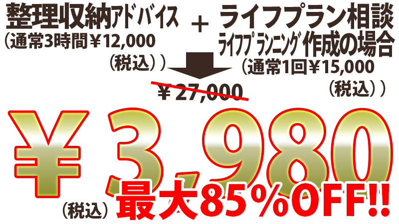 整理収納アドバイス＋ライフプラン相談→3,980円　85％OFF